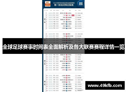 全球足球赛事时间表全面解析及各大联赛赛程详情一览